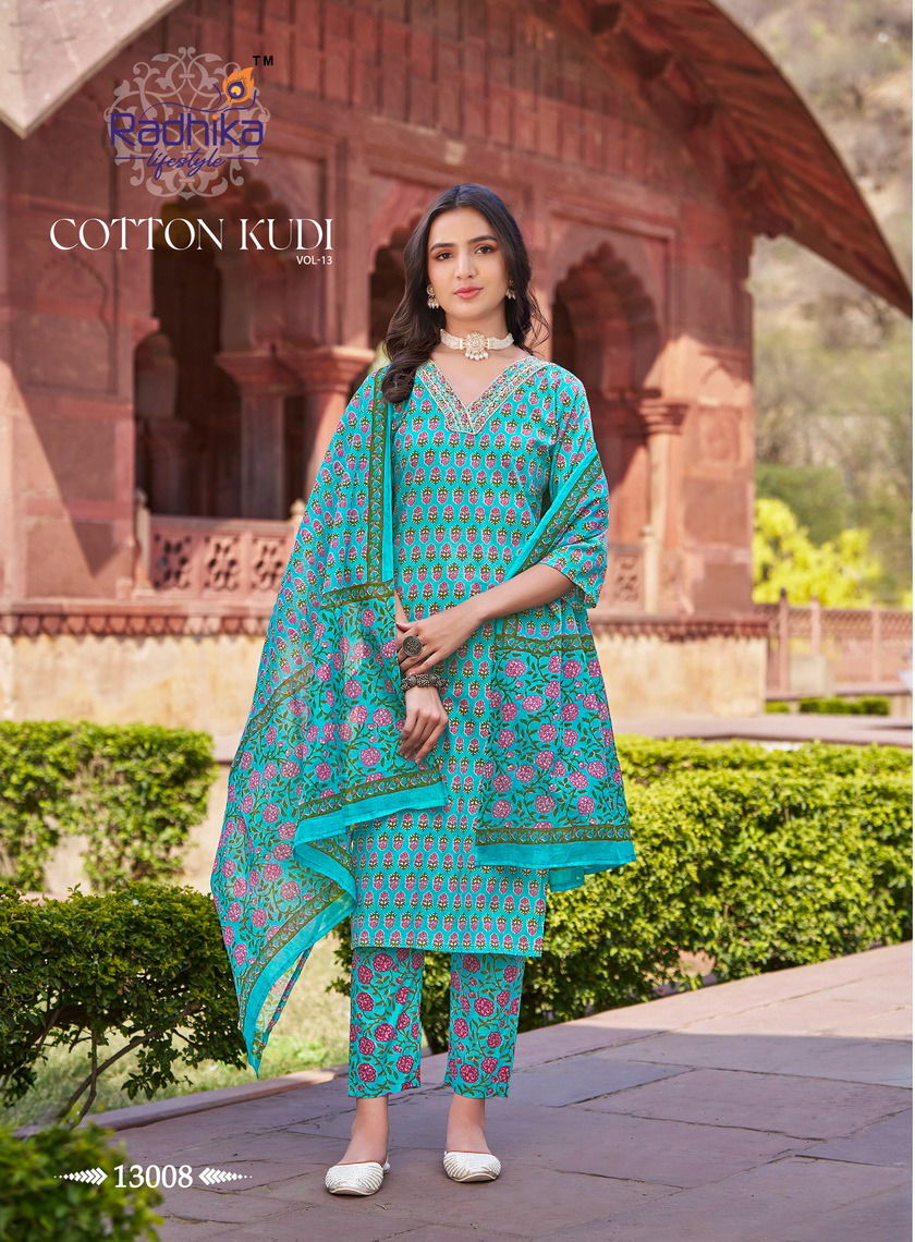 Cotton Kudi Vol 13 By Radhika Cotton Printed Kurti With Bottom Dupatta Wholesale Price In Surat
